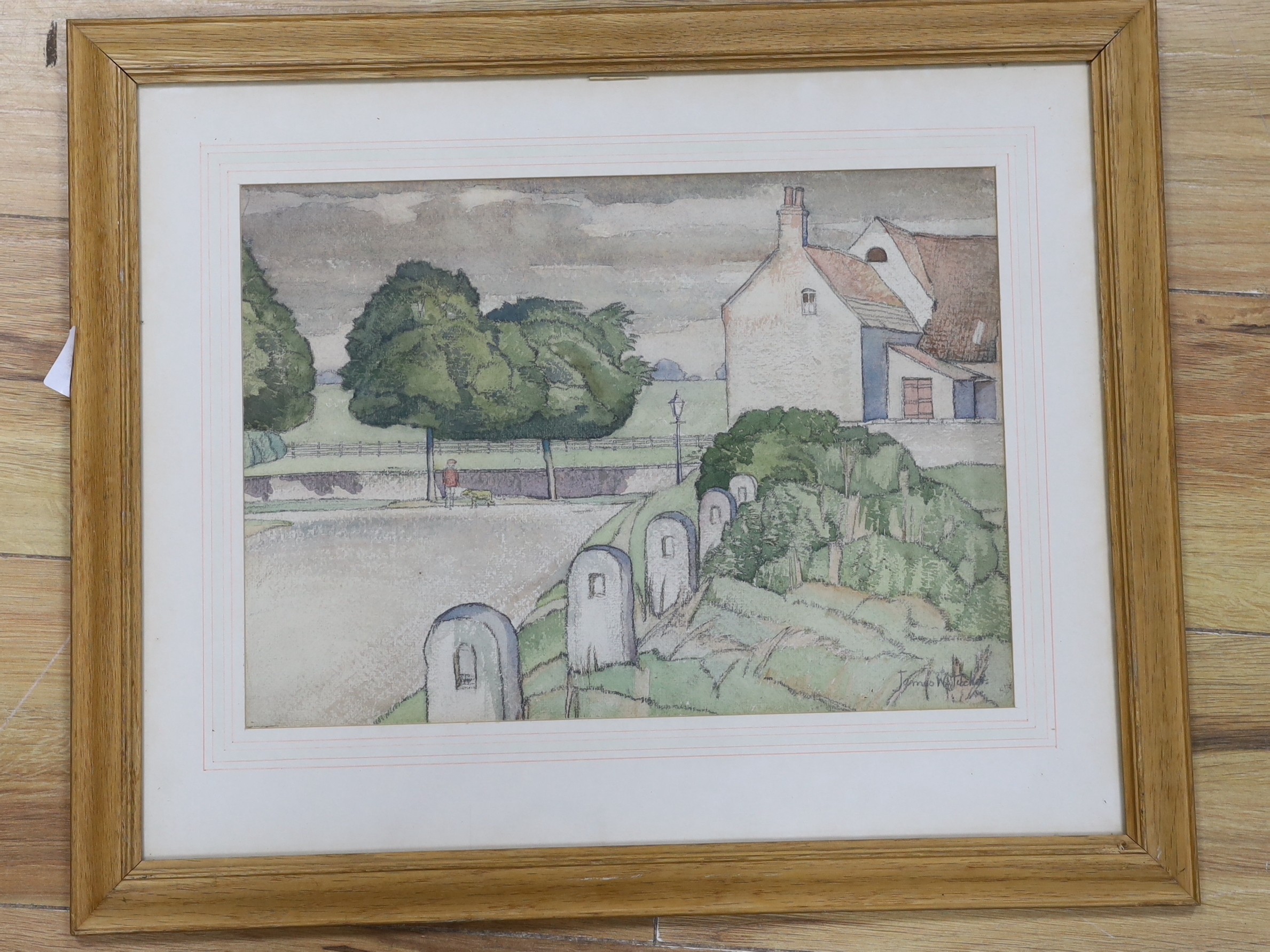 James Walker Tucker (1898-1972), watercolour, 'Boundary stones', signed, 25 x 35cm